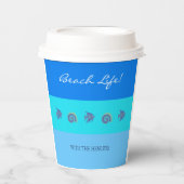 Chique blauwe strepen Vis en schelpen Beach House Papieren Bekers (Voorkant)