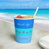 Chique blauwe strepen Vis en schelpen Beach House Papieren Bekers