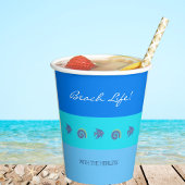 Chique blauwe strepen Vis en schelpen Beach House Papieren Bekers