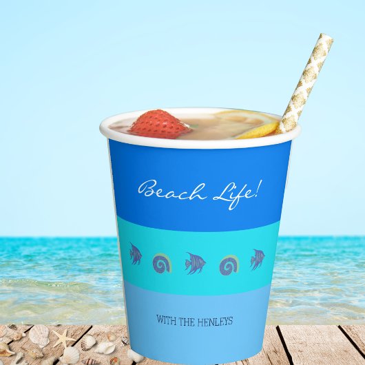 Chique blauwe strepen Vis en schelpen Beach House Papieren Bekers