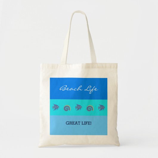 Chique Blauwe Strepen Vis en Zeeschelpen Strandlev Tote Bag (Voorkant)