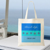 Chique Blauwe Strepen Vis en Zeeschelpen Strandlev Tote Bag