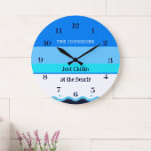 Chique blauwe strepen Wave familienaam Beach House Grote Klok