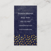chique blauwe textuur met gouden spattenpatroon visitekaartje (Achterkant)