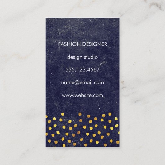 chique blauwe textuur met gouden spattenpatroon visitekaartje (Achterkant)