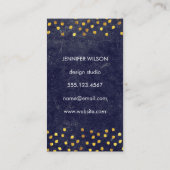 chique blauwe textuur met gouden spikkels monogram visitekaartje (Achterkant)