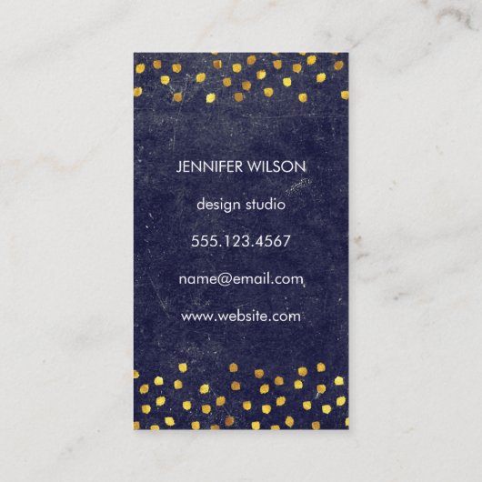 chique blauwe textuur met gouden spikkels monogram visitekaartje (Achterkant)