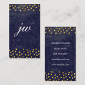 chique blauwe textuur met gouden spikkels monogram visitekaartje (Voorkant / Achterkant)