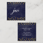 chique blauwe textuur met gouden stippen monogram vierkante visitekaartje (Voorkant / Achterkant)