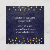 chique blauwe textuur met gouden stippen monogram vierkante visitekaartje (Achterkant)