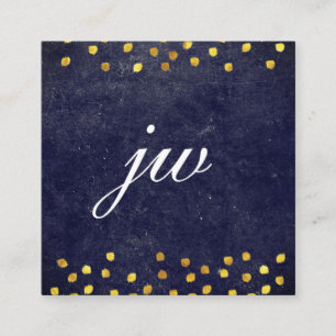 chique blauwe textuur met gouden stippen monogram vierkante visitekaartje