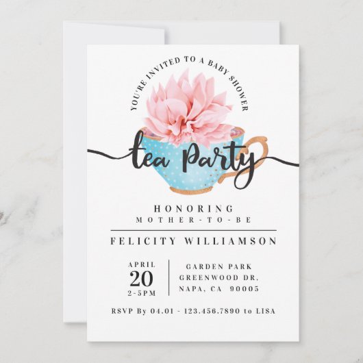 Chique Blauwe Theekopjes Thee Feestje Baby Shower Kaart (Voorkant)