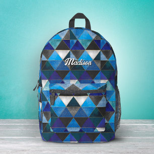 Chique blauwe turquoise grijze geometrisch bedrukte rugzak