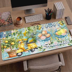 Chique Blauwe Turquoise Siciliaanse Bloemencollage Bureaumat