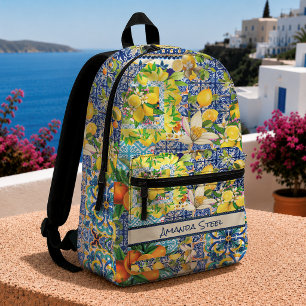 Chique Blauwe Turquoise Siciliaanse Citrus Bloemte Bedrukte Rugzak
