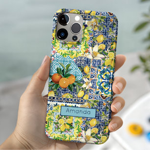 Chique blauwe turquoise Siciliaanse citrus bloemte iPhone 15 Case