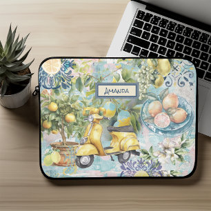 Chique blauwe turquoise Siciliaanse citrus collage Laptop Sleeve