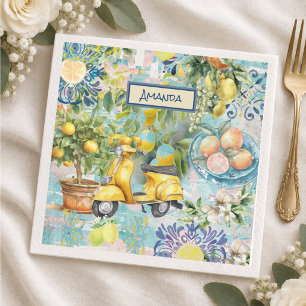 Chique blauwe turquoise Siciliaanse citrus collage Servet