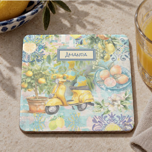 Chique blauwe turquoise Siciliaanse citrus collage Stenen Onderzetter