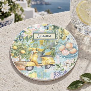 Chique blauwe turquoise Siciliaanse citrus collage Zandsteen Onderzetter