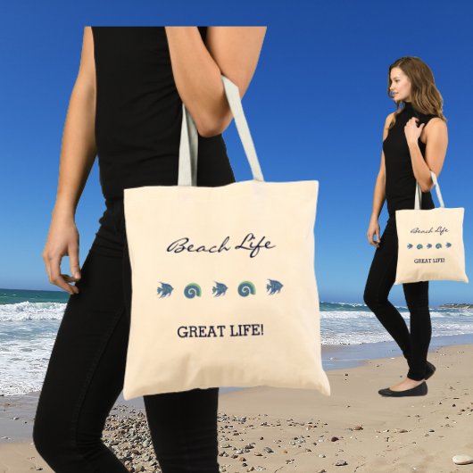 Chique blauwe vis en schelpen strand leven tote bag
