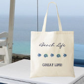 Chique blauwe vis en schelpen strand leven tote bag