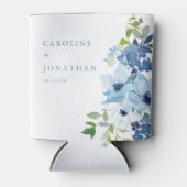 Chique Blauwe Waterverf Bloemen Aangepaste Bruilof Blikjeskoeler (Voorkant)