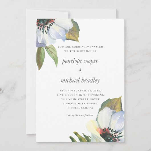 Chique blauwe Waterverf bloemenbruiloft Kaart (Voorkant)