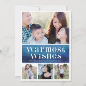 Chique Blauwe Waterverf Warm Wishes Kerst Foto Feestdagenkaart (Voorkant)