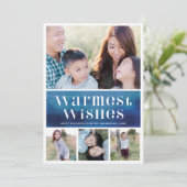 Chique Blauwe Waterverf Warm Wishes Kerst Foto Feestdagenkaart (Staand voorkant)