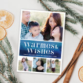 Chique Blauwe Waterverf Warm Wishes Kerst Foto Feestdagenkaart