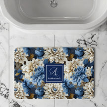 Chique blauwe witte bloemen gepersonaliseerde badm