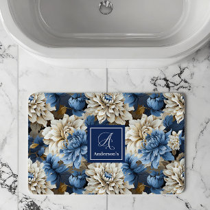 Chique blauwe witte bloemen gepersonaliseerde badm badmat