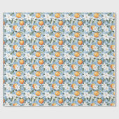 Chique blauwe witte bloemen Sinaasappels Bruidsdou Cadeaupapier (Vlak)
