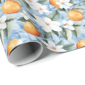 Chique blauwe witte bloemen Sinaasappels Bruidsdou Cadeaupapier (Rol Hoek)