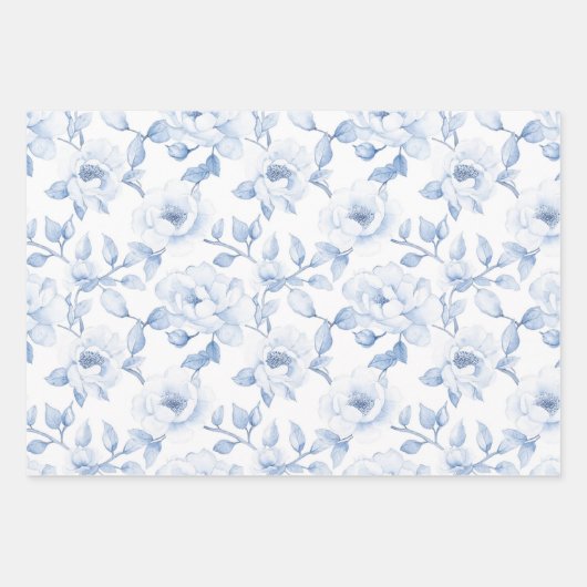 Chique Blauwe Witte Bloemige Bruids-Shower Inpakpapier Vel (Voorkant 3)