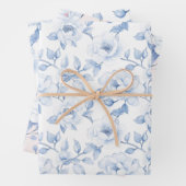 Chique Blauwe Witte Bloemige Bruids-Shower Inpakpapier Vel (In situ)