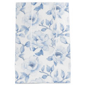 Chique blauwe witte bloemige bruidsdouche bruiloft medium cadeauzakje (Achterkant)