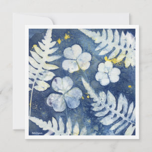Chique blauwe witte botanische gepersonaliseerde n notitiekaartje