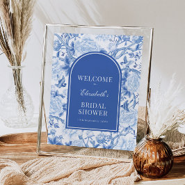 Chique Blauwe Witte Chinoiserie Bruiloft Welkom Poster