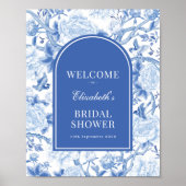 Chique Blauwe Witte Chinoiserie Bruiloft Welkom Poster (Voorkant)
