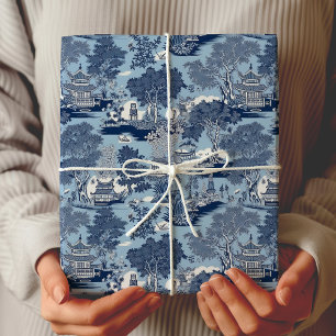 Chique blauwe witte chinoiserie wilgen toile cotta cadeaupapier
