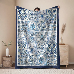 Chique blauwe witte landschapsscènes toile de jouy fleece deken