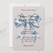 Chique Blauwe Witte Strik Blush Roze Bruiloft Kaart (Voorkant)