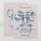 Chique Blauwe Witte Strik Blush Roze Bruiloft Kaart (Voorkant / Achterkant)
