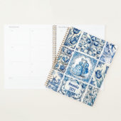 Chique Blauwe Witte Toile de Jouy Monogram Kader Planner (Display)