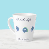 Chique Blauwe Witte Vis en Shell Familie Strandhui Latte Mok