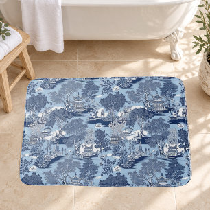 Chique blauwe witte wilg chinoiserie cottage badmat