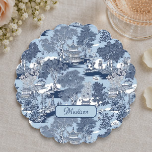 Chique blauwe witte wilg chinoiserie cottage kartonnen onderzetters