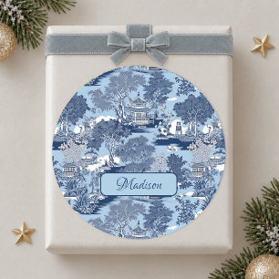 Chique blauwe witte wilg chinoiserie cottage ronde sticker